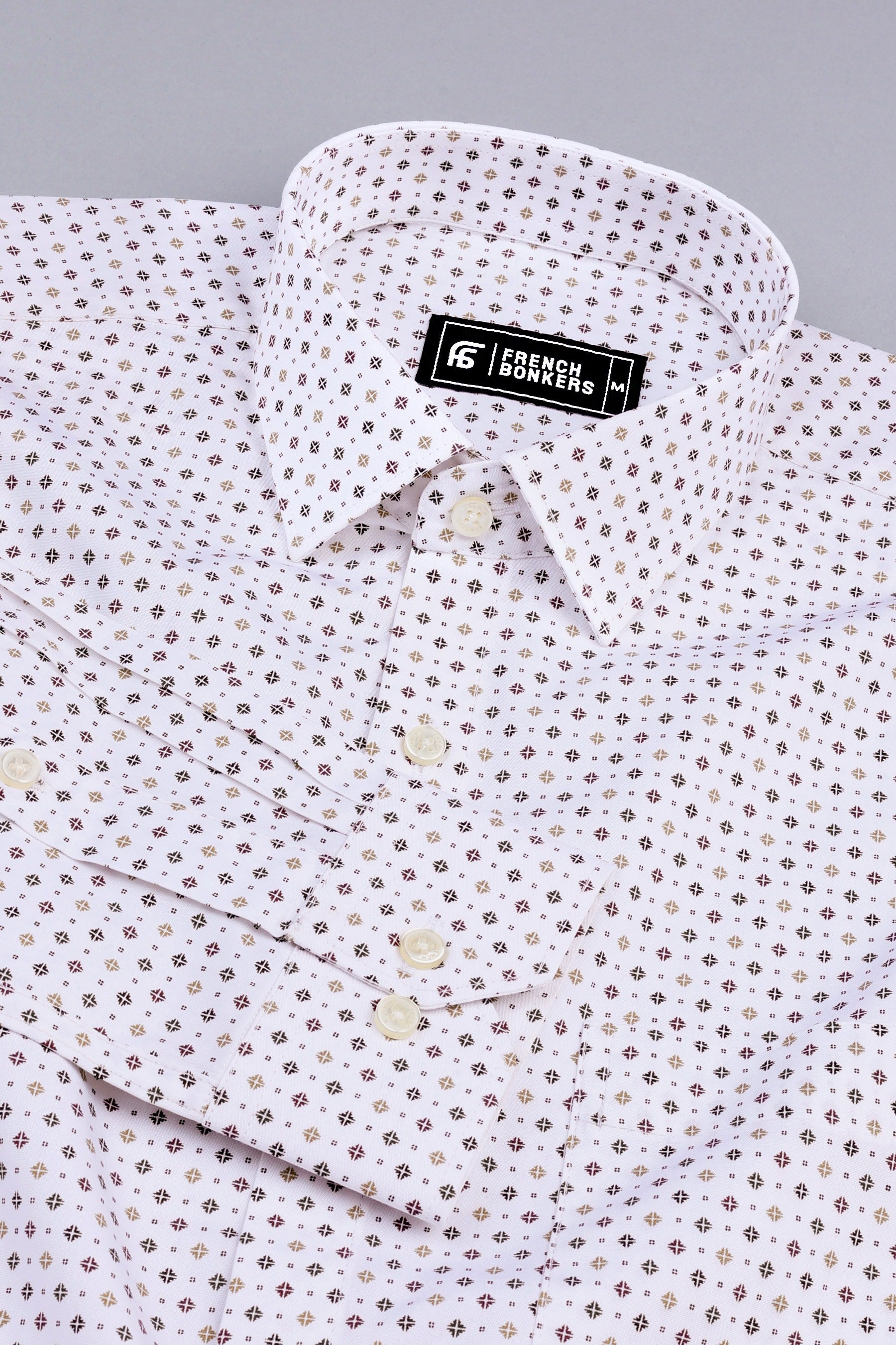 White with Autumn Blossom printed cotton shirt