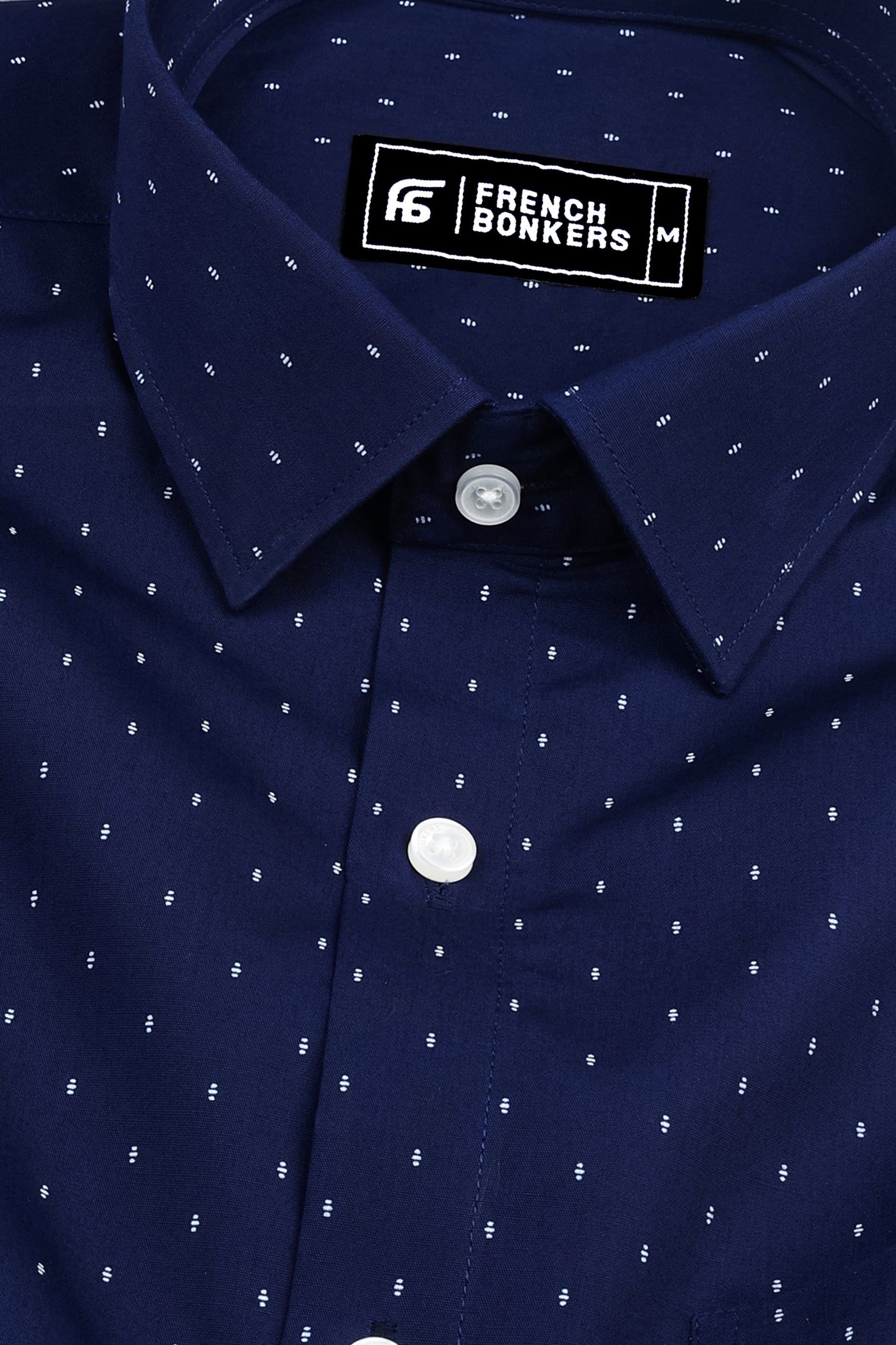 Blue with white micro printed cotton shirt