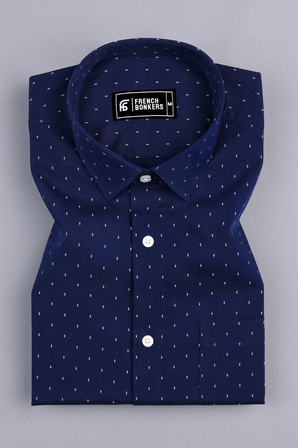 Blue with white micro printed cotton shirt