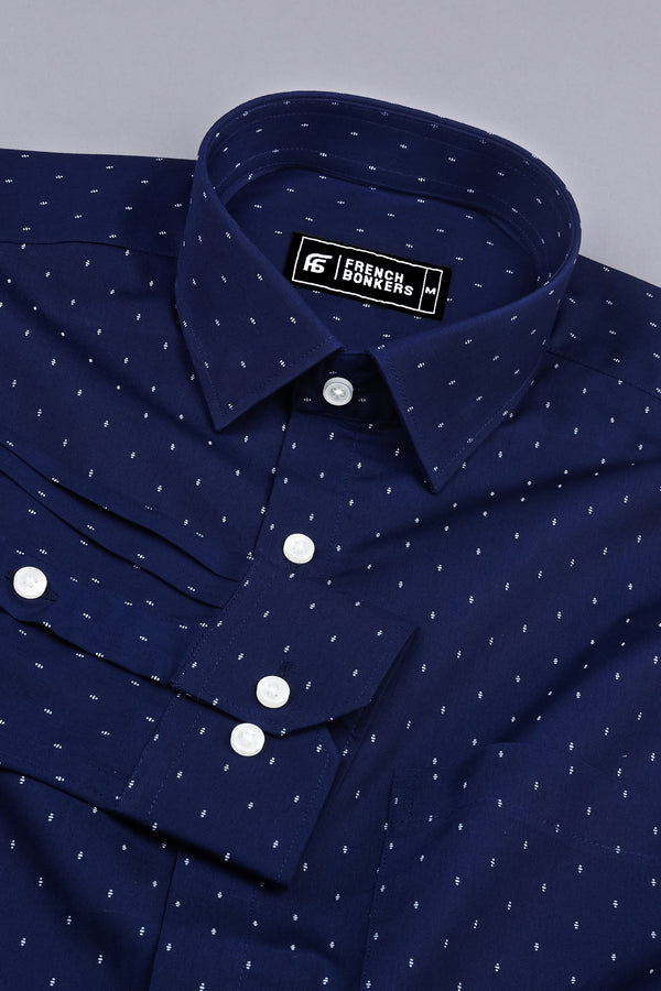 Blue with white micro printed cotton shirt