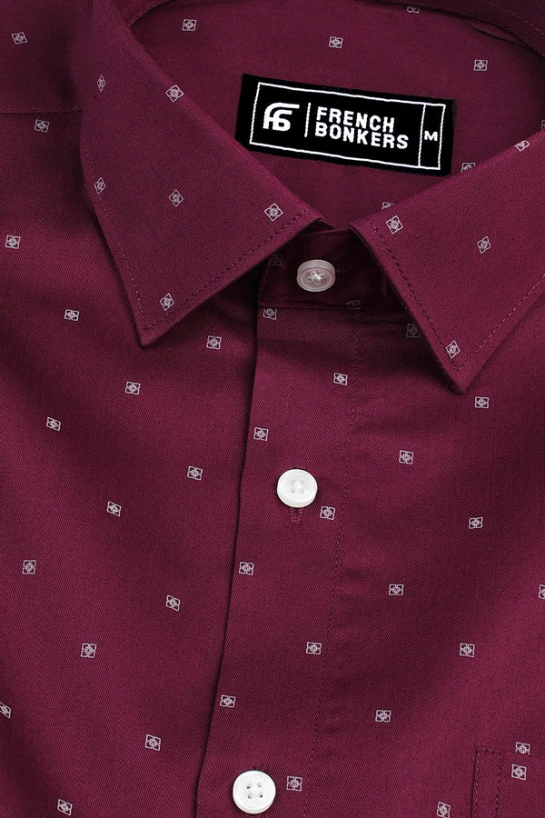 Maroon with white printed premium cotton shirt