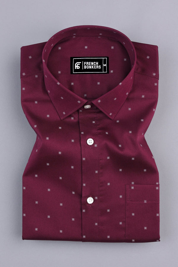 Maroon with white printed premium cotton shirt