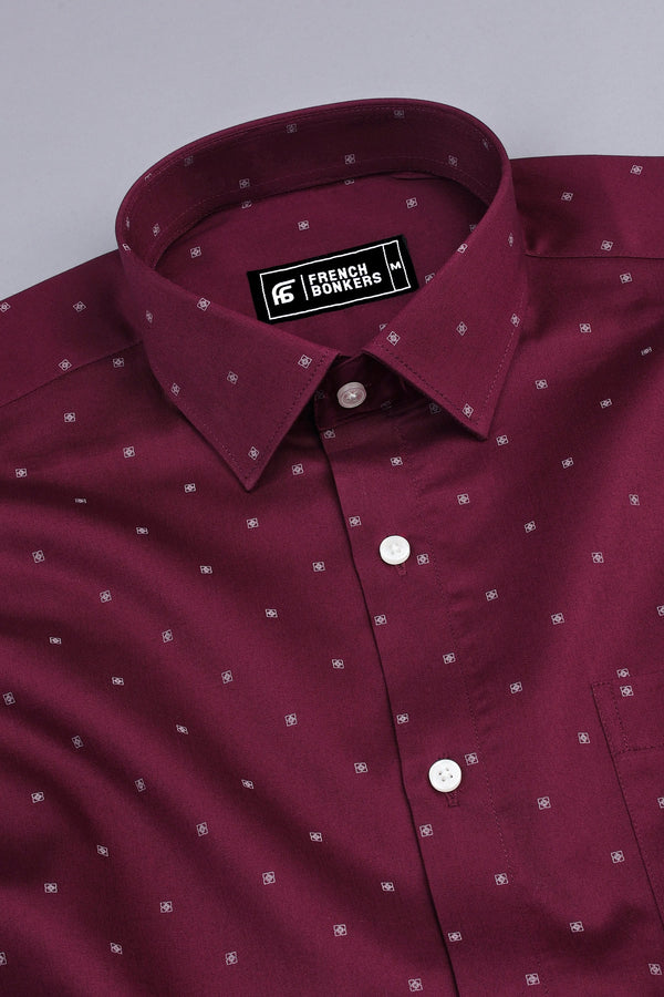 Maroon with white printed premium cotton shirt