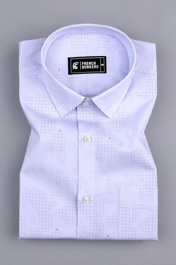 Slate grey square shape printed cotton shirt