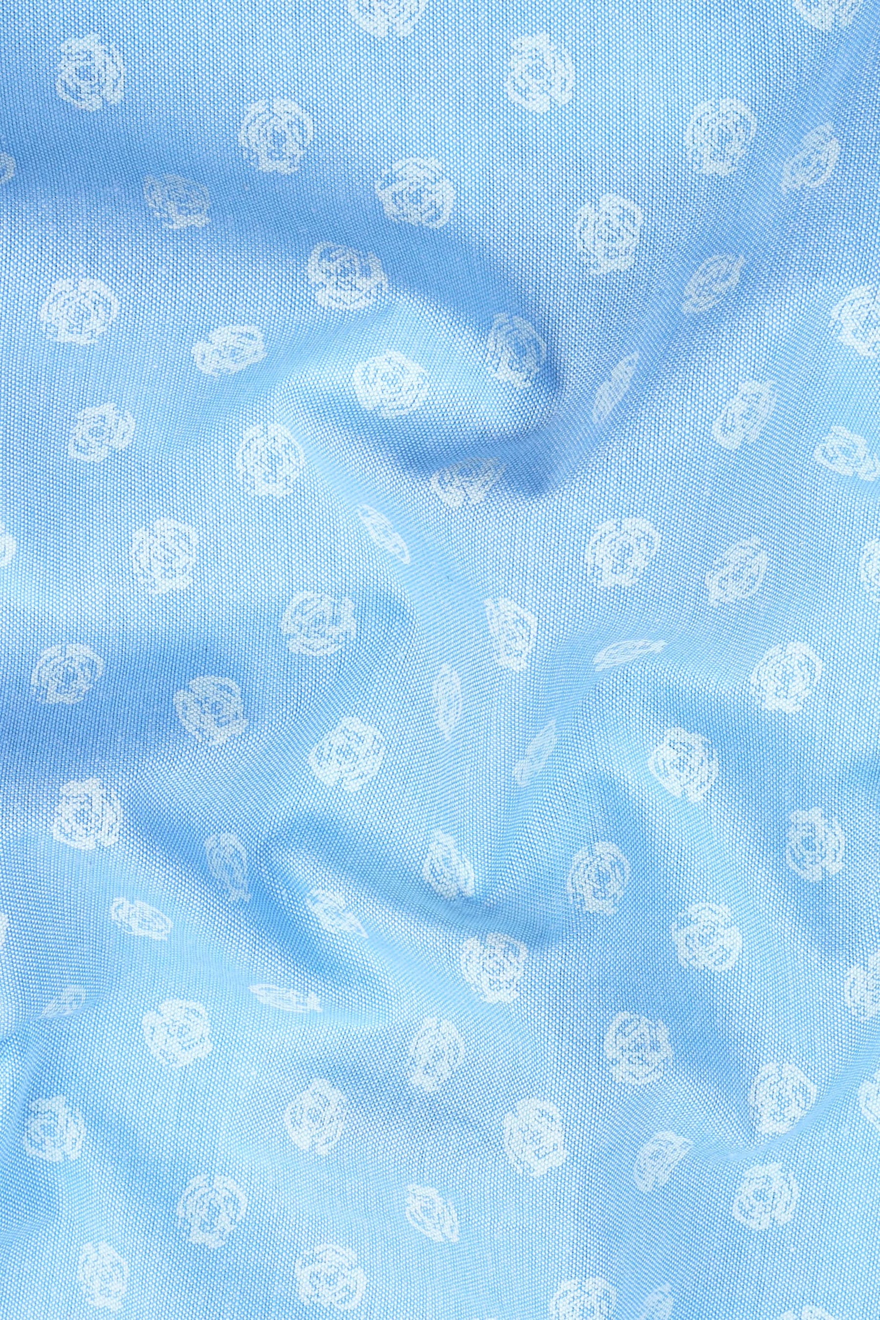 Sky blue oxford floral printed cotton shirt