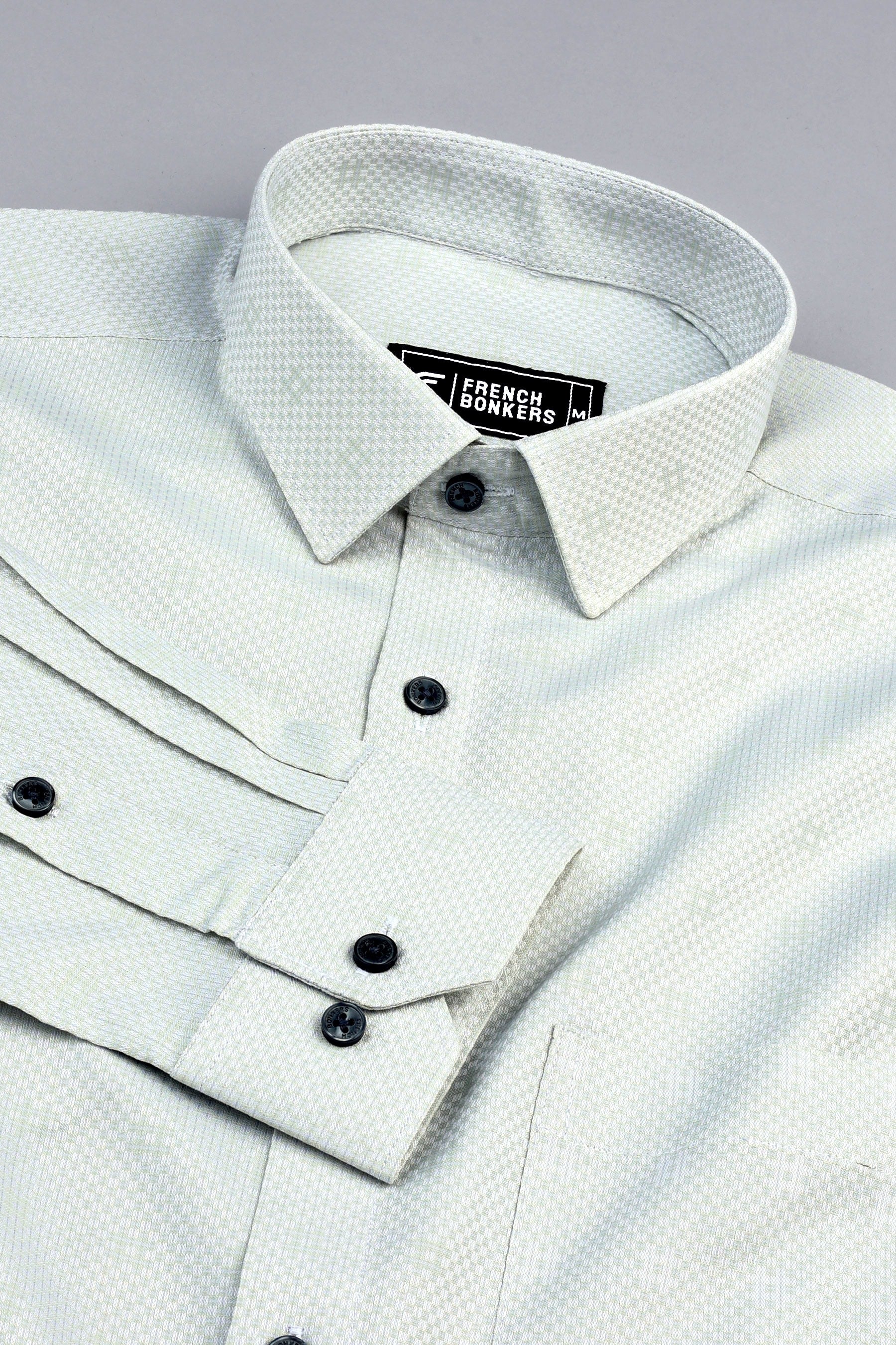 Light grey square texture jacquard cotton shirt