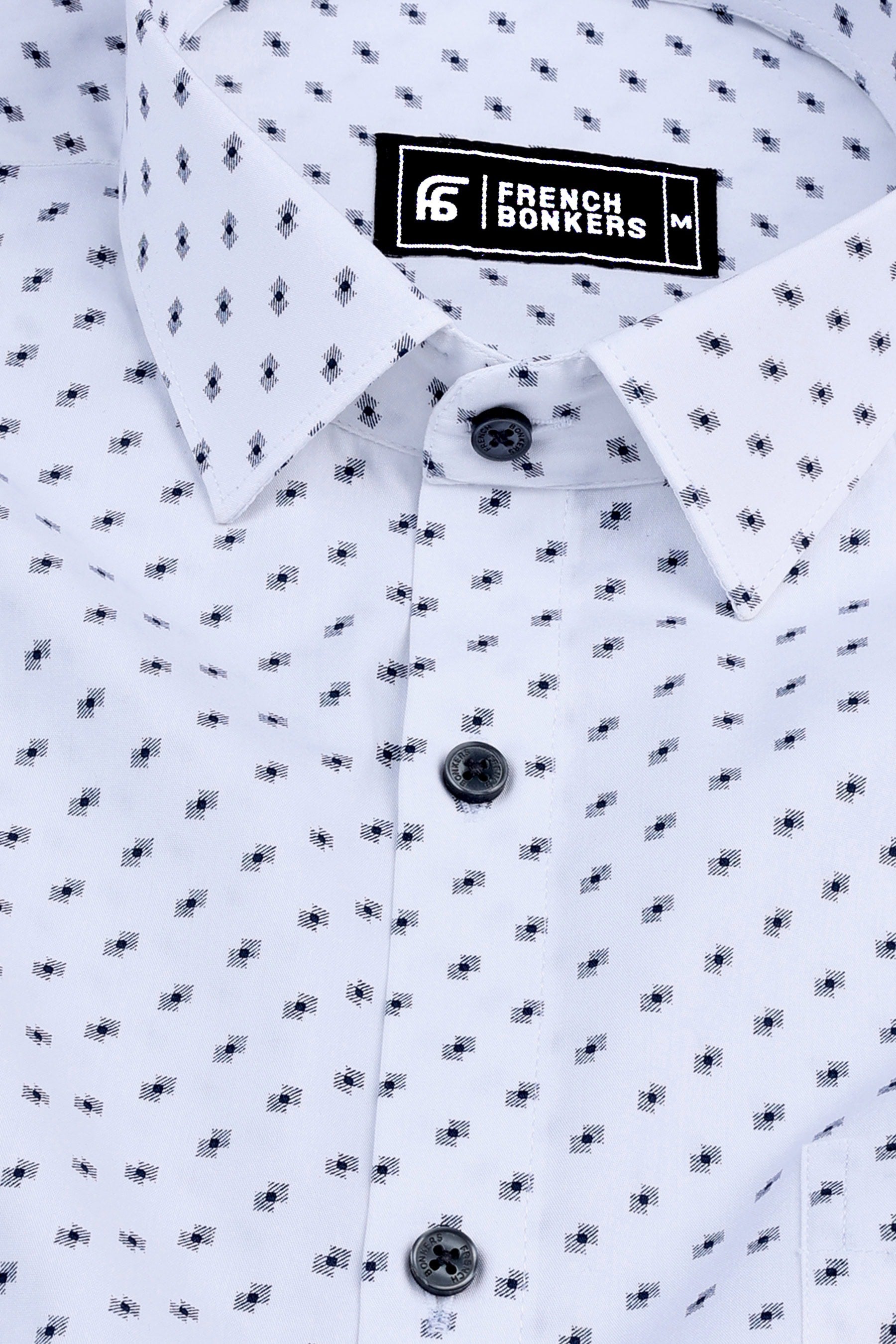 White with black printed cotton shirt