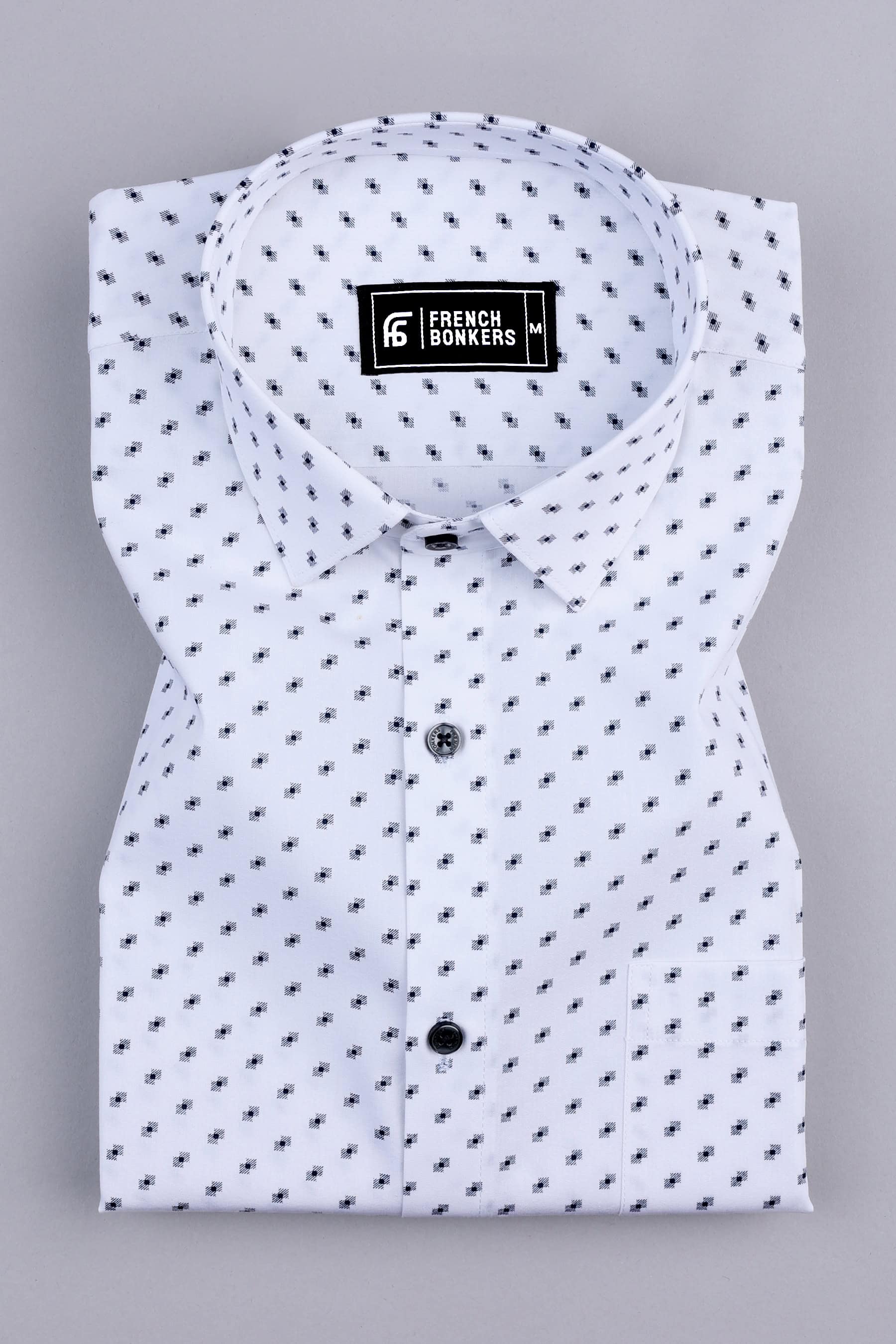 White with black printed cotton shirt