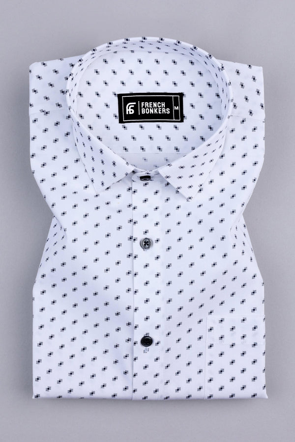 White with black printed cotton shirt