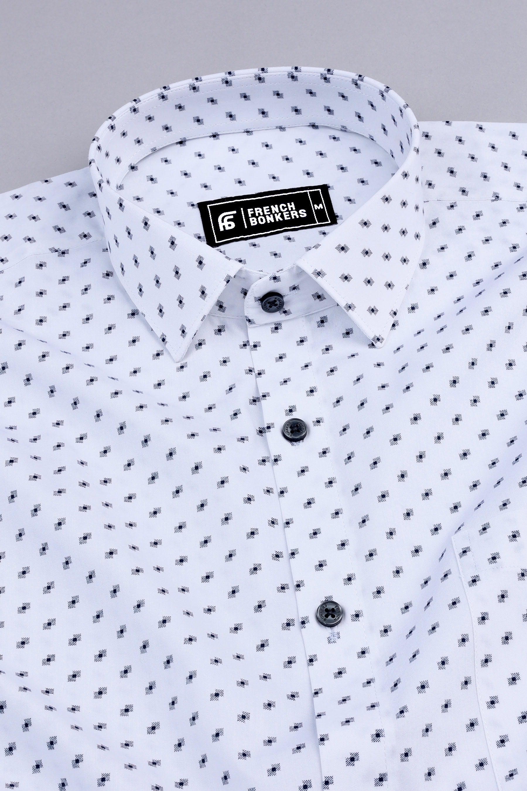 White with black printed cotton shirt