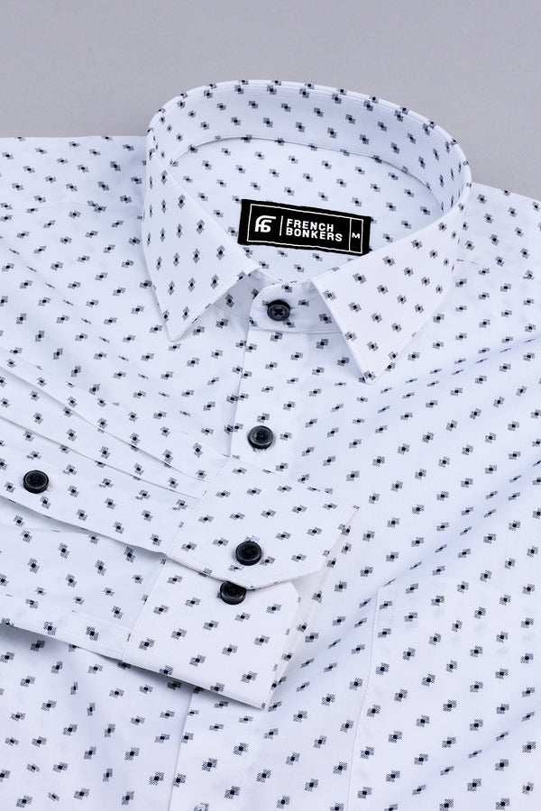 White with black printed cotton shirt