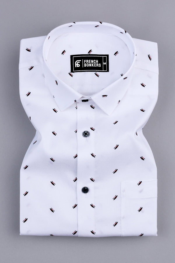 White dobby texture printed cotton shirt