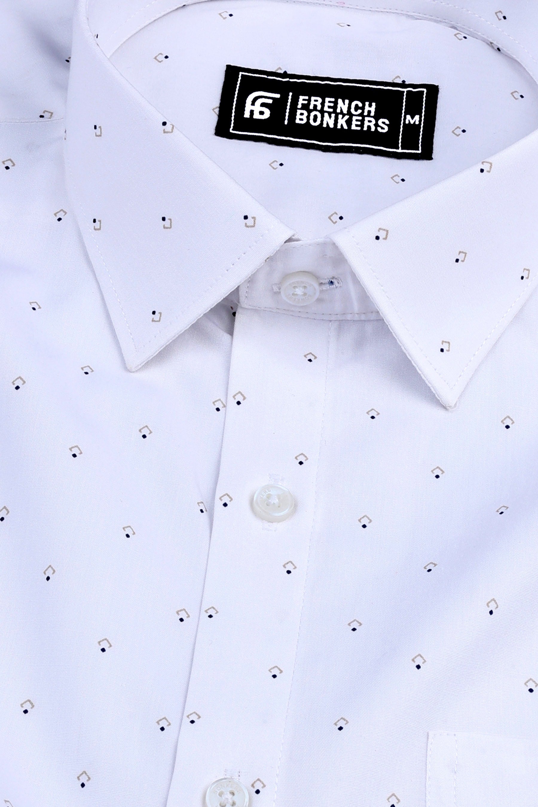 White with micro printed cotton shirt