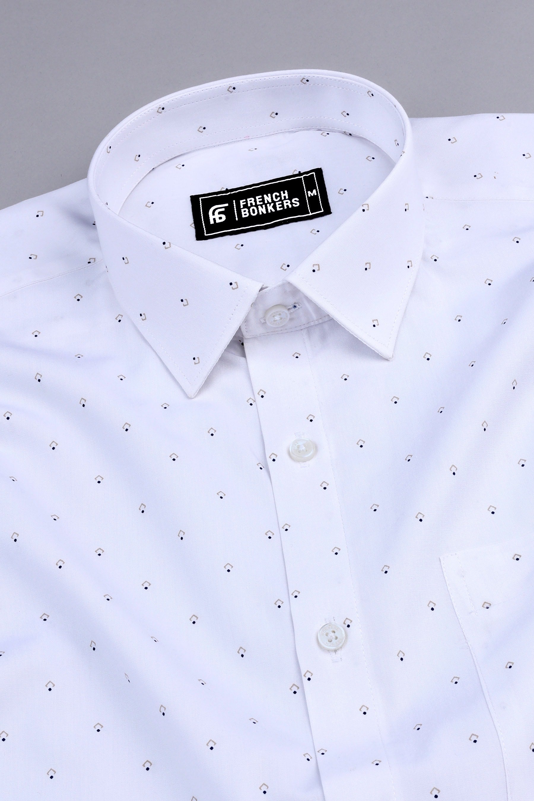 White with micro printed cotton shirt