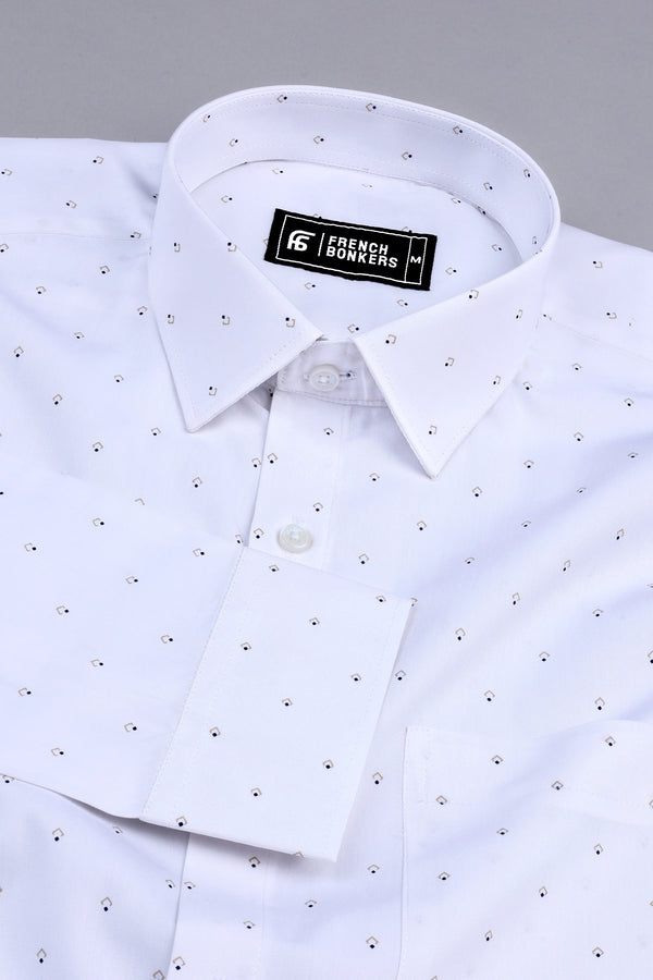 White with micro printed cotton shirt