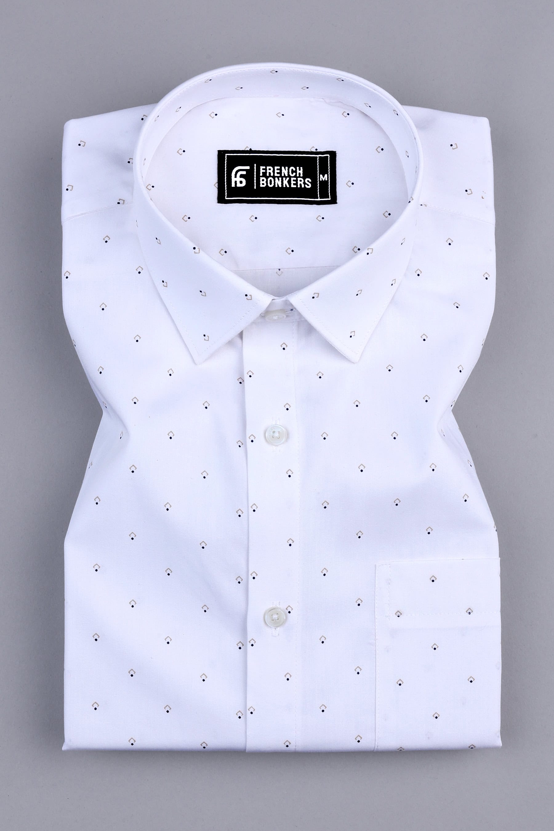 White with micro printed cotton shirt