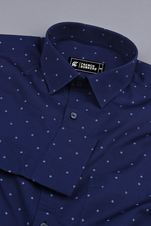 Dark blue with white printed cotton shirt