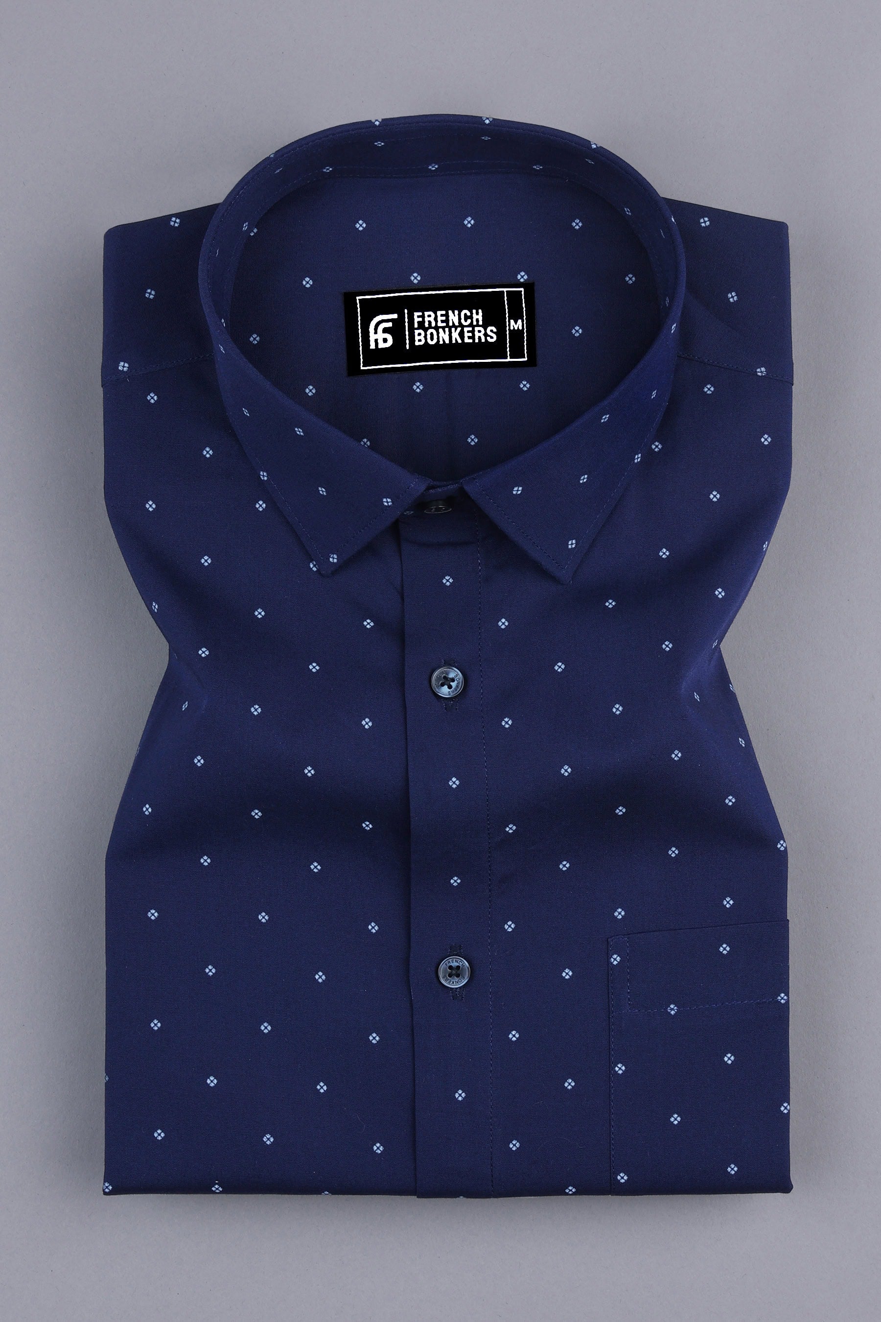 Dark blue with white printed cotton shirt