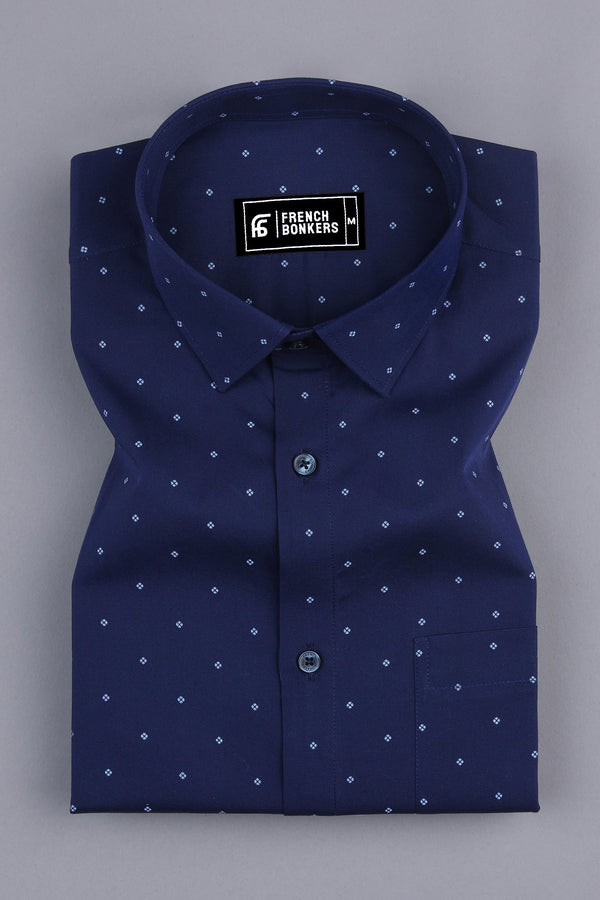 Dark blue with white printed cotton shirt