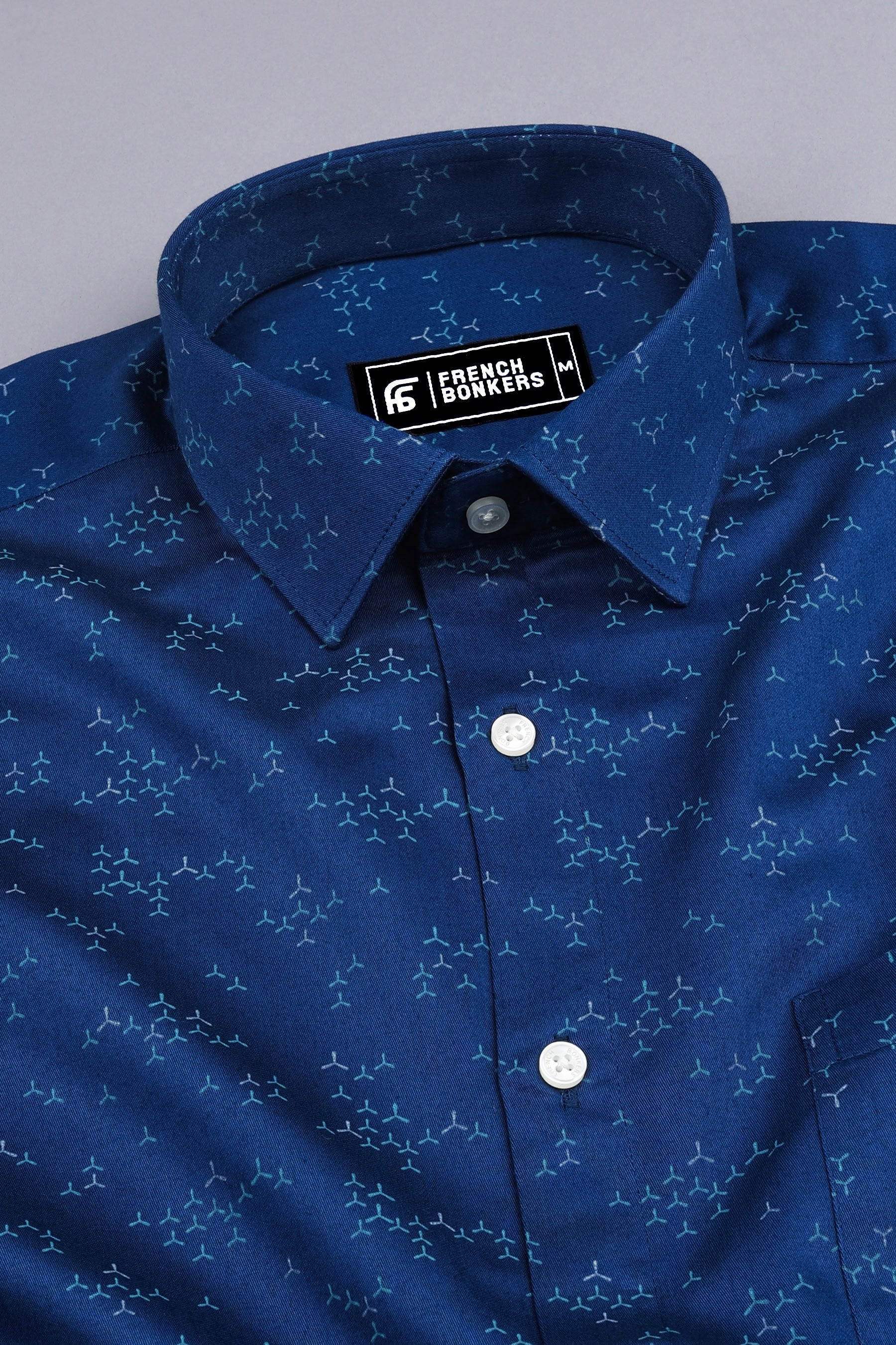 Royal blue windmill printed cotton shirt