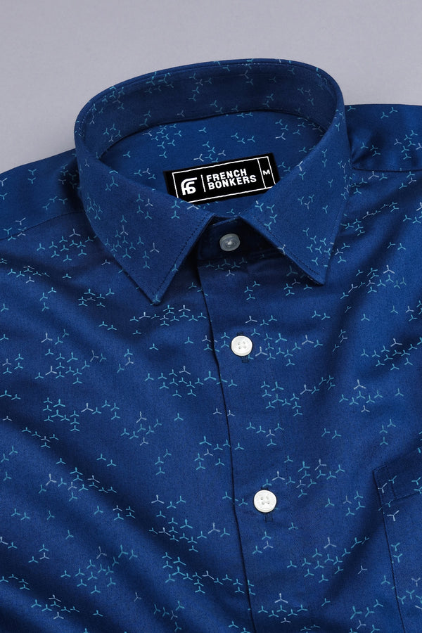 Royal blue windmill printed cotton shirt