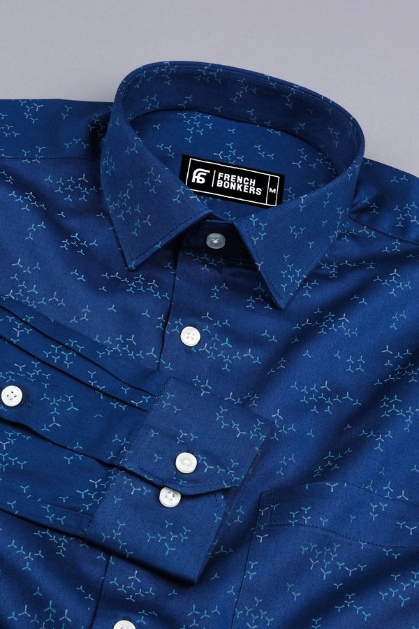 Royal blue windmill printed cotton shirt