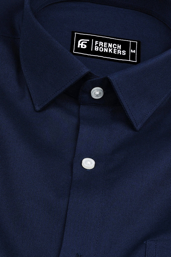 Dark blue creape solid cotton shirt