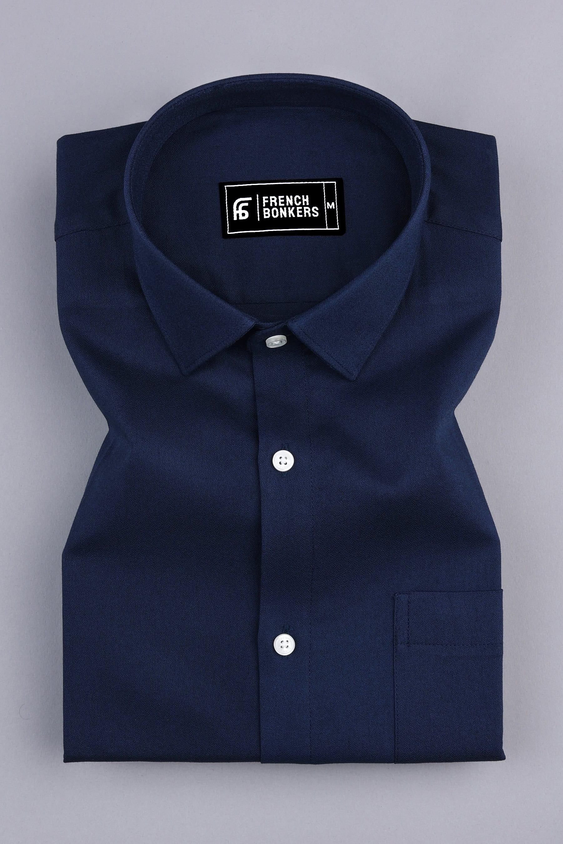 Dark blue creape solid cotton shirt