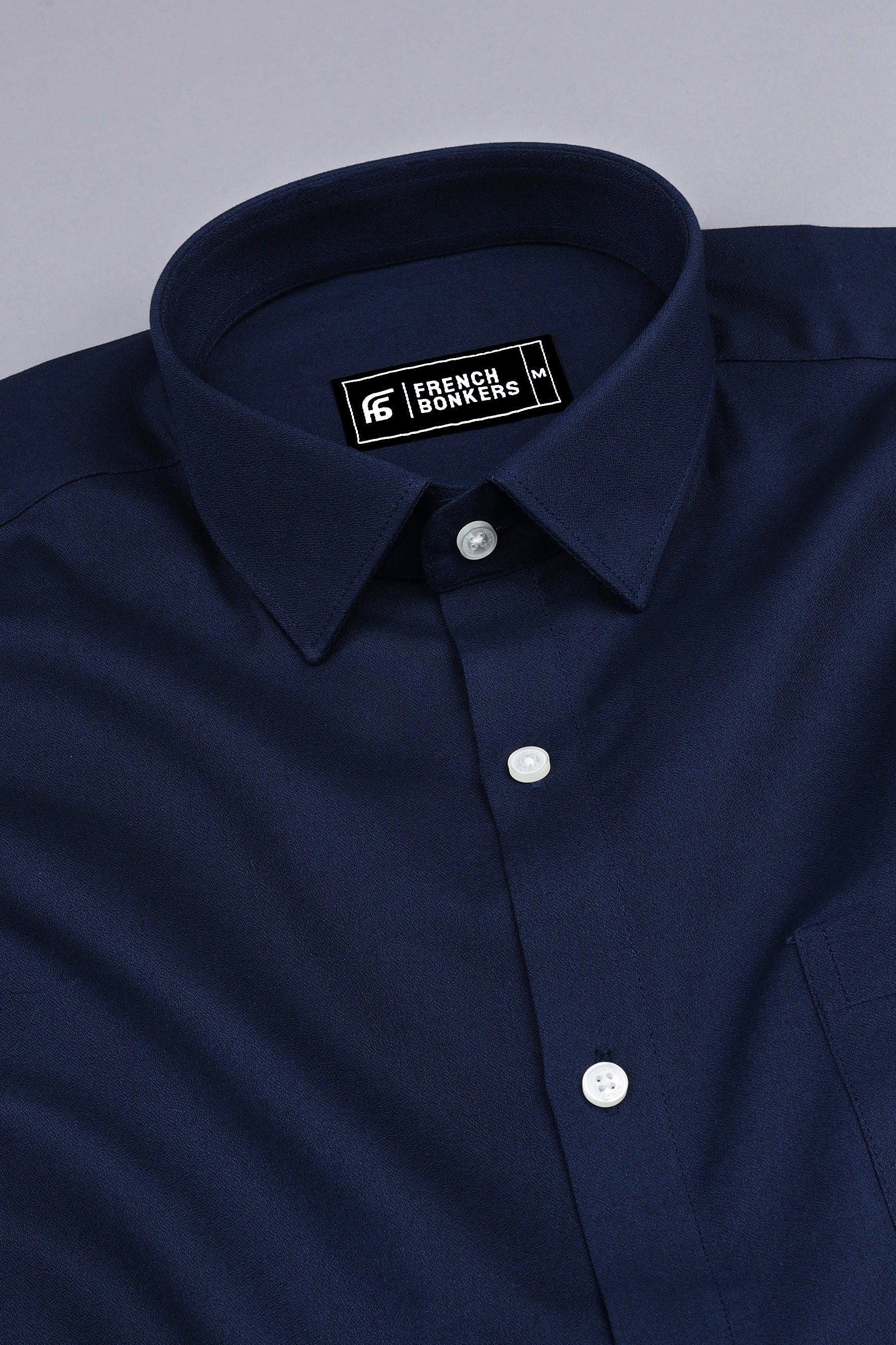 Dark blue creape solid cotton shirt