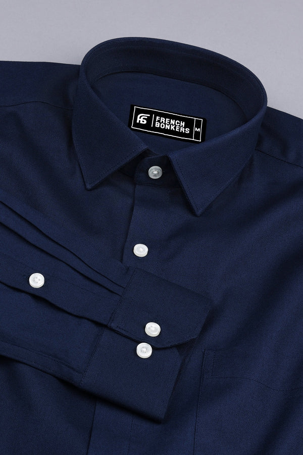 Dark blue creape solid cotton shirt