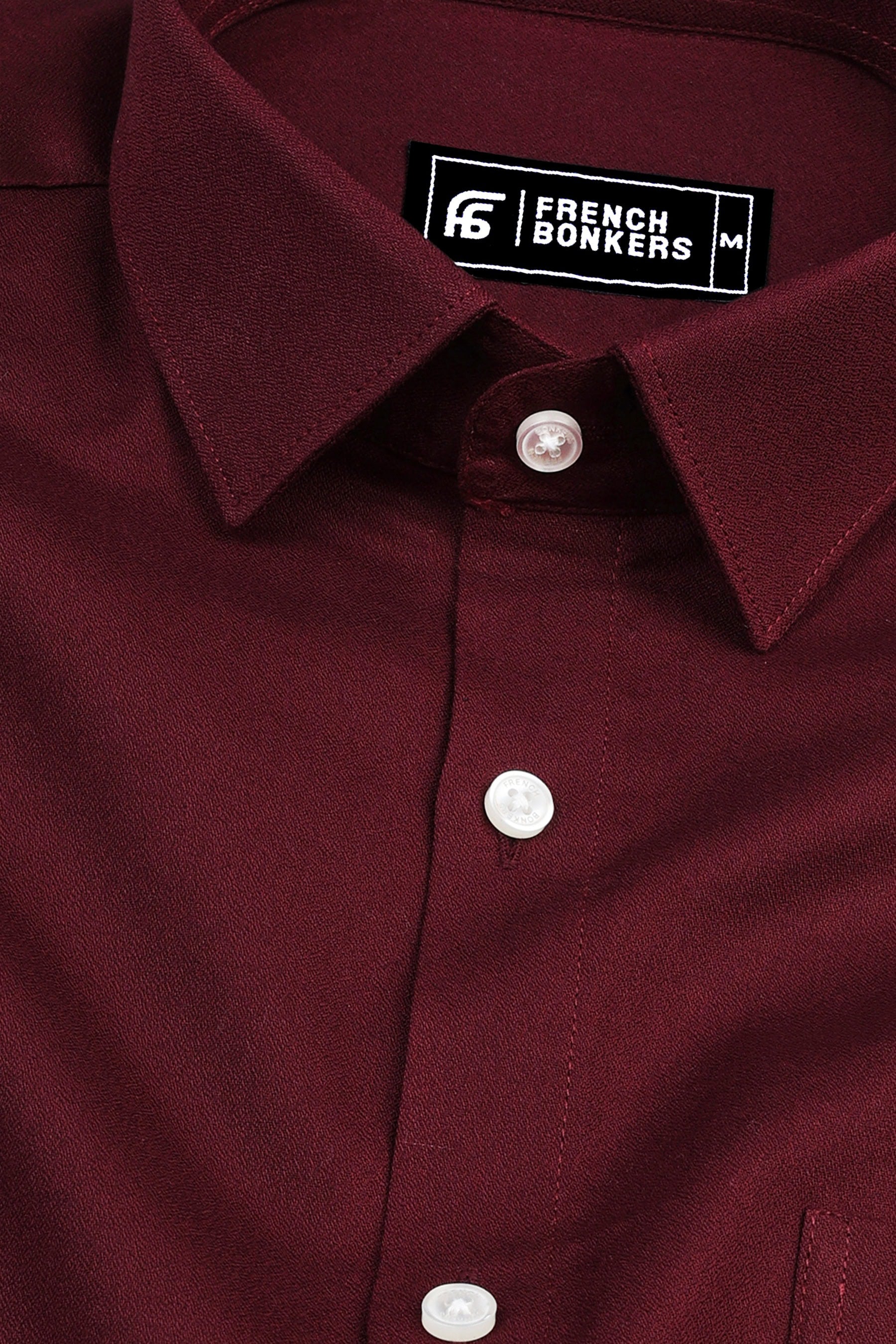 Vinous red creape solid cotton shirt