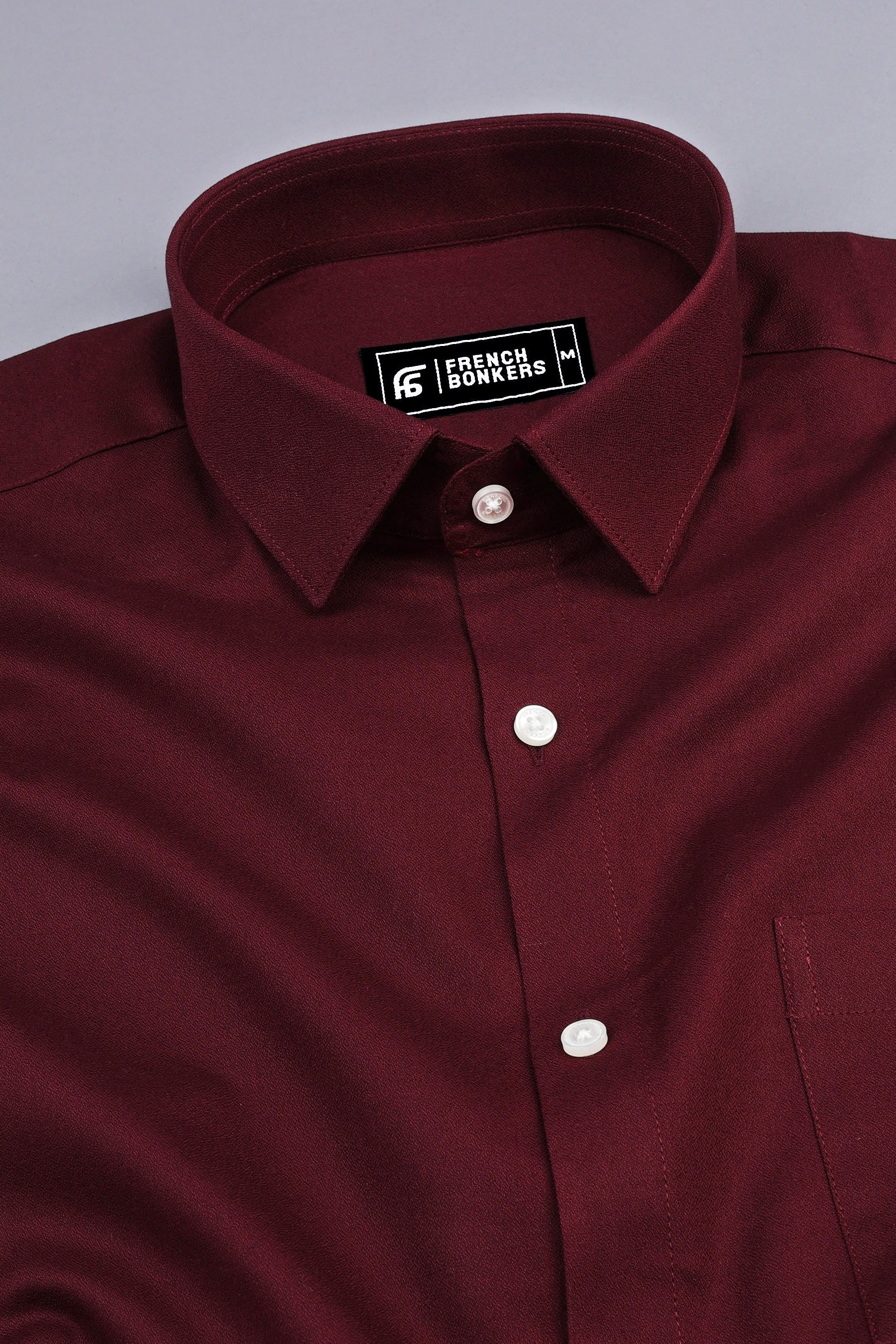 Vinous red creape solid cotton shirt