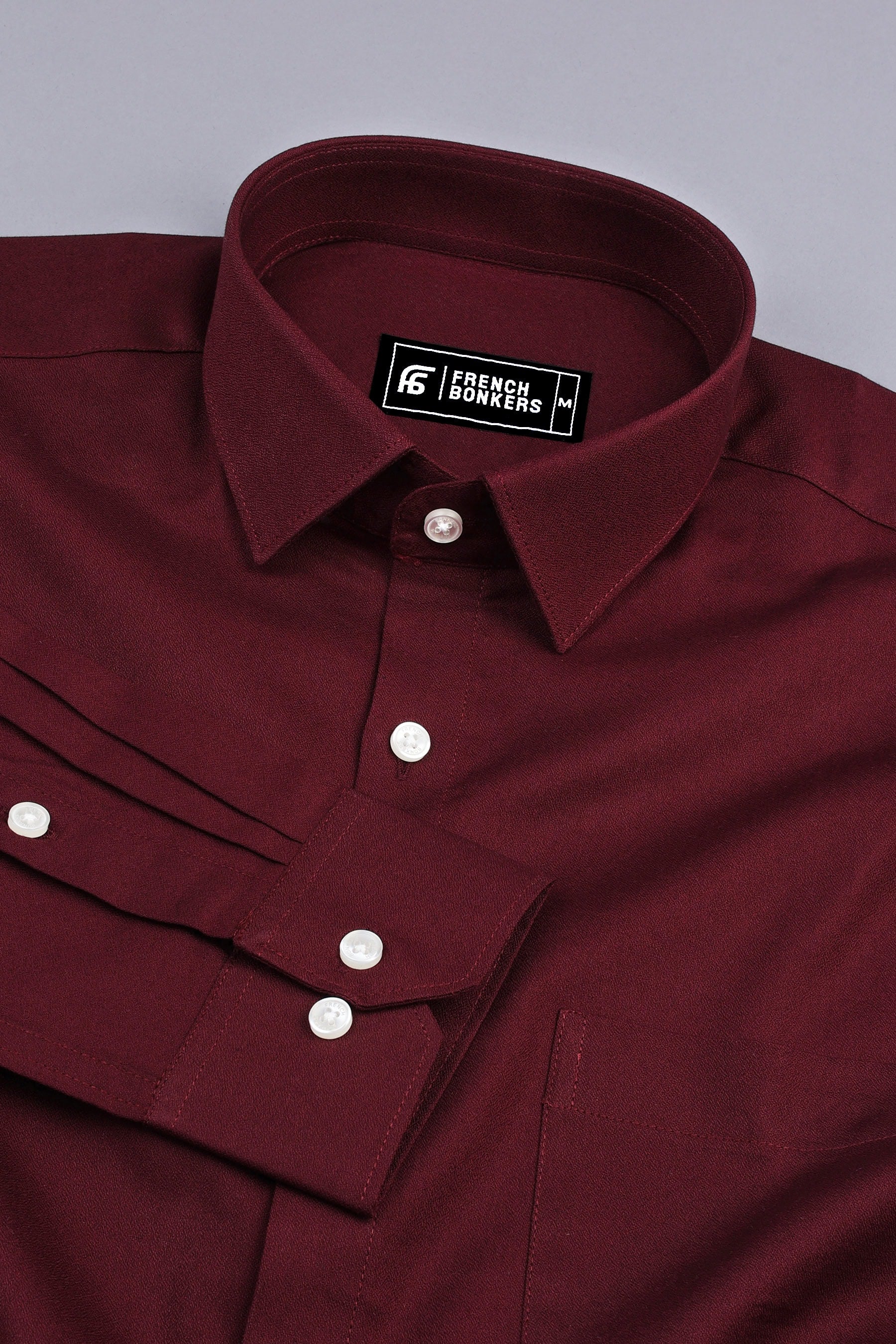 Vinous red creape solid cotton shirt