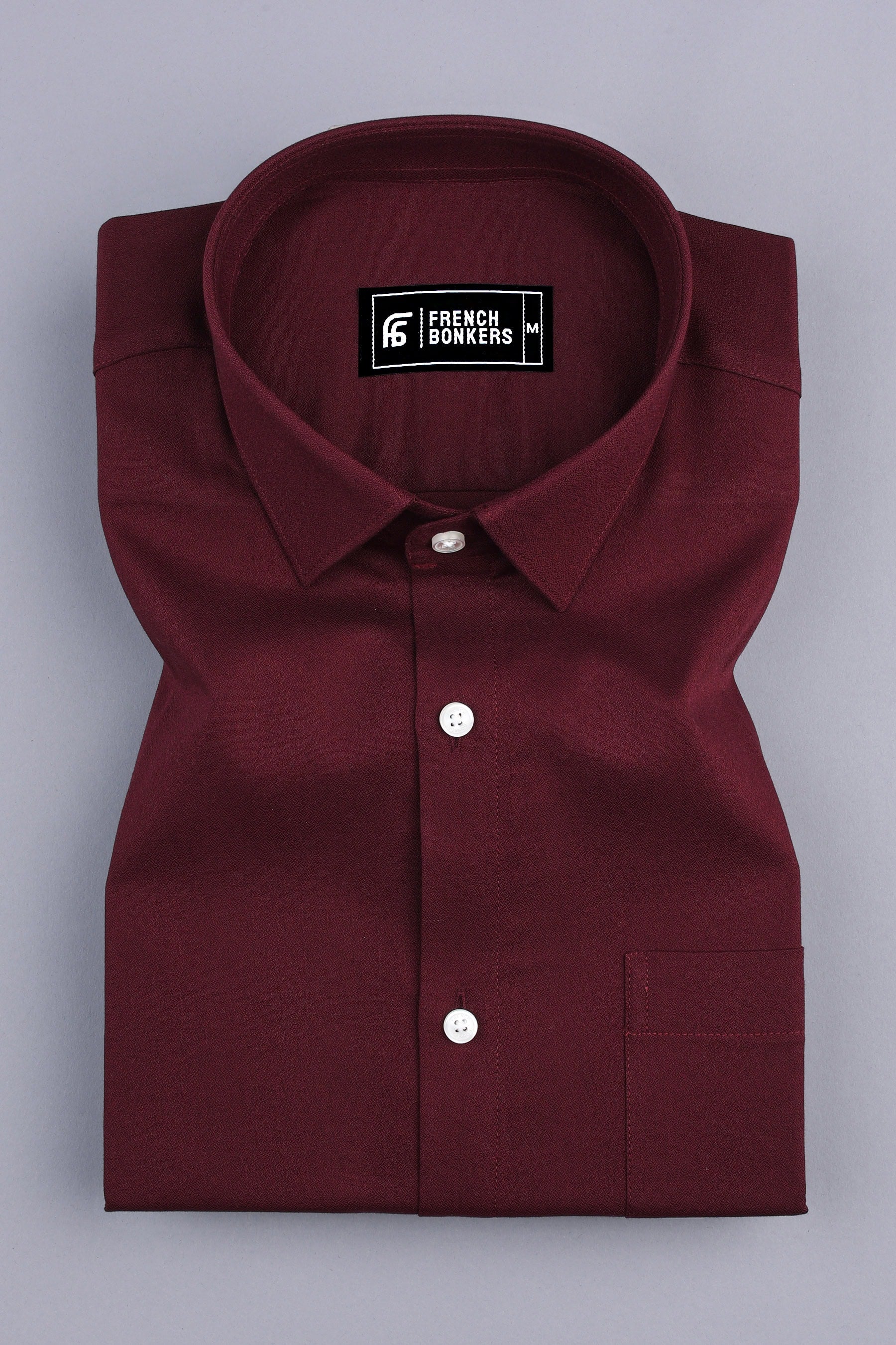 Vinous red creape solid cotton shirt