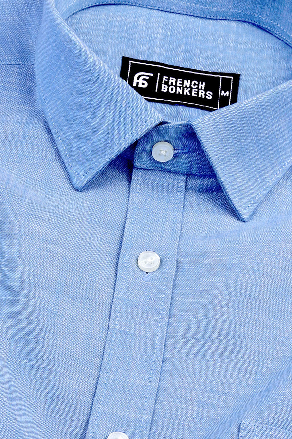 Blue with white ruff texture cotton solid shirt