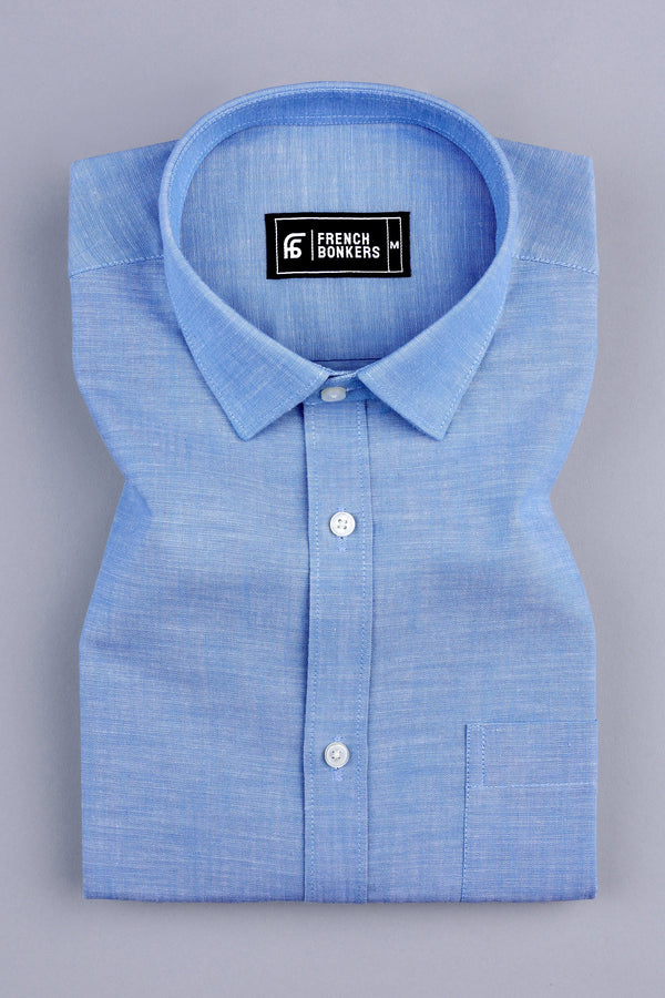 Blue with white ruff texture cotton solid shirt