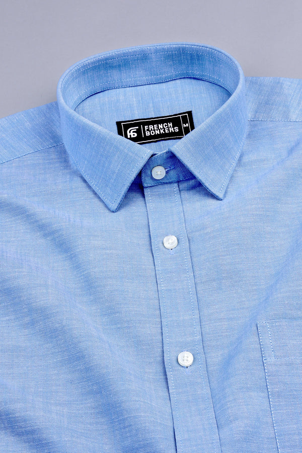 Blue with white ruff texture cotton solid shirt