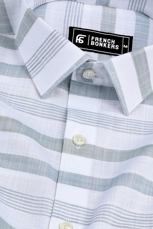 Grey with white weft stripe cotton shirt