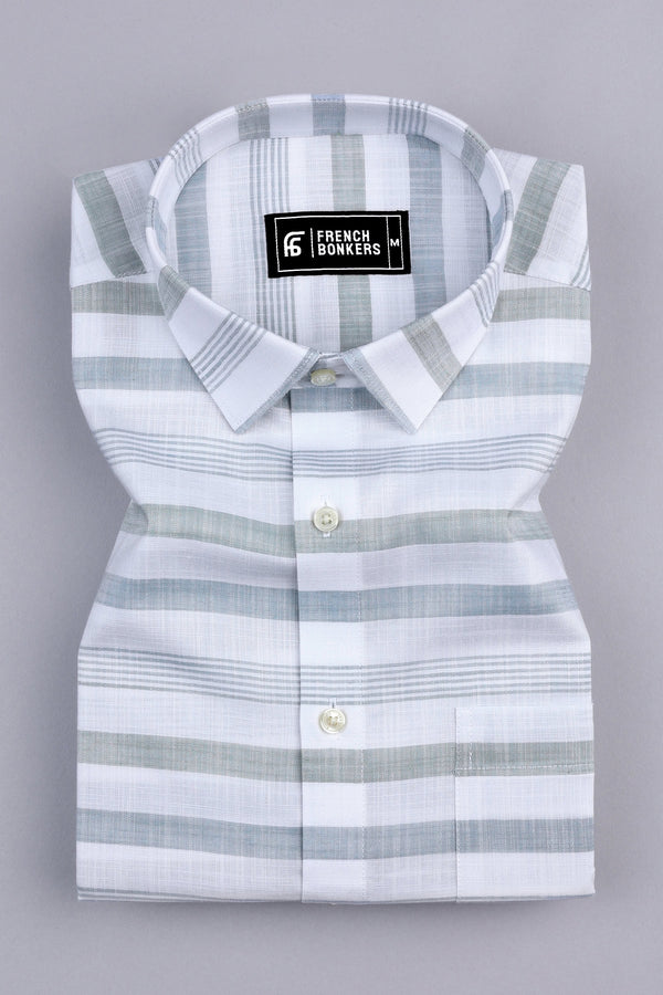 Grey with white weft stripe cotton shirt