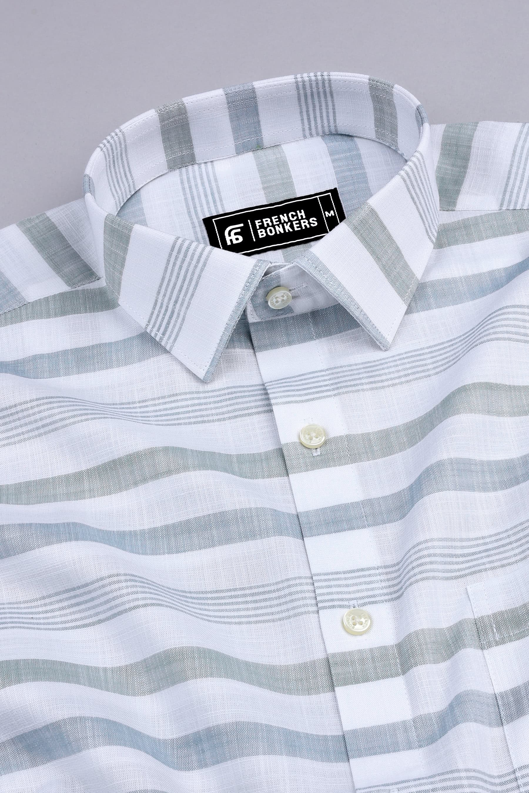 Grey with white weft stripe cotton shirt