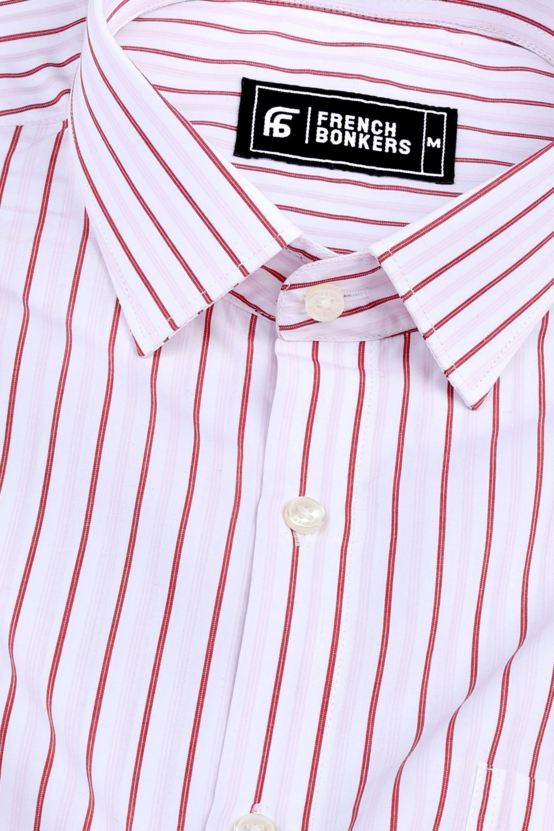 White with red awning stripe cotton shirt