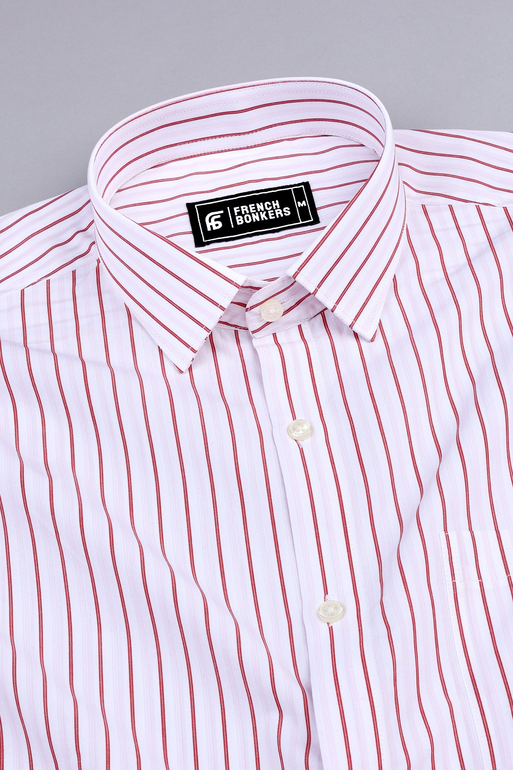 White with red awning stripe cotton shirt