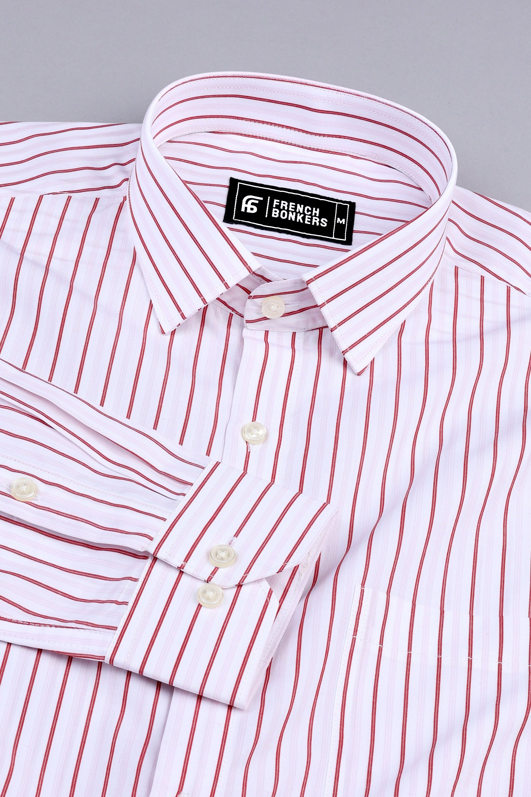 White with red awning stripe cotton shirt