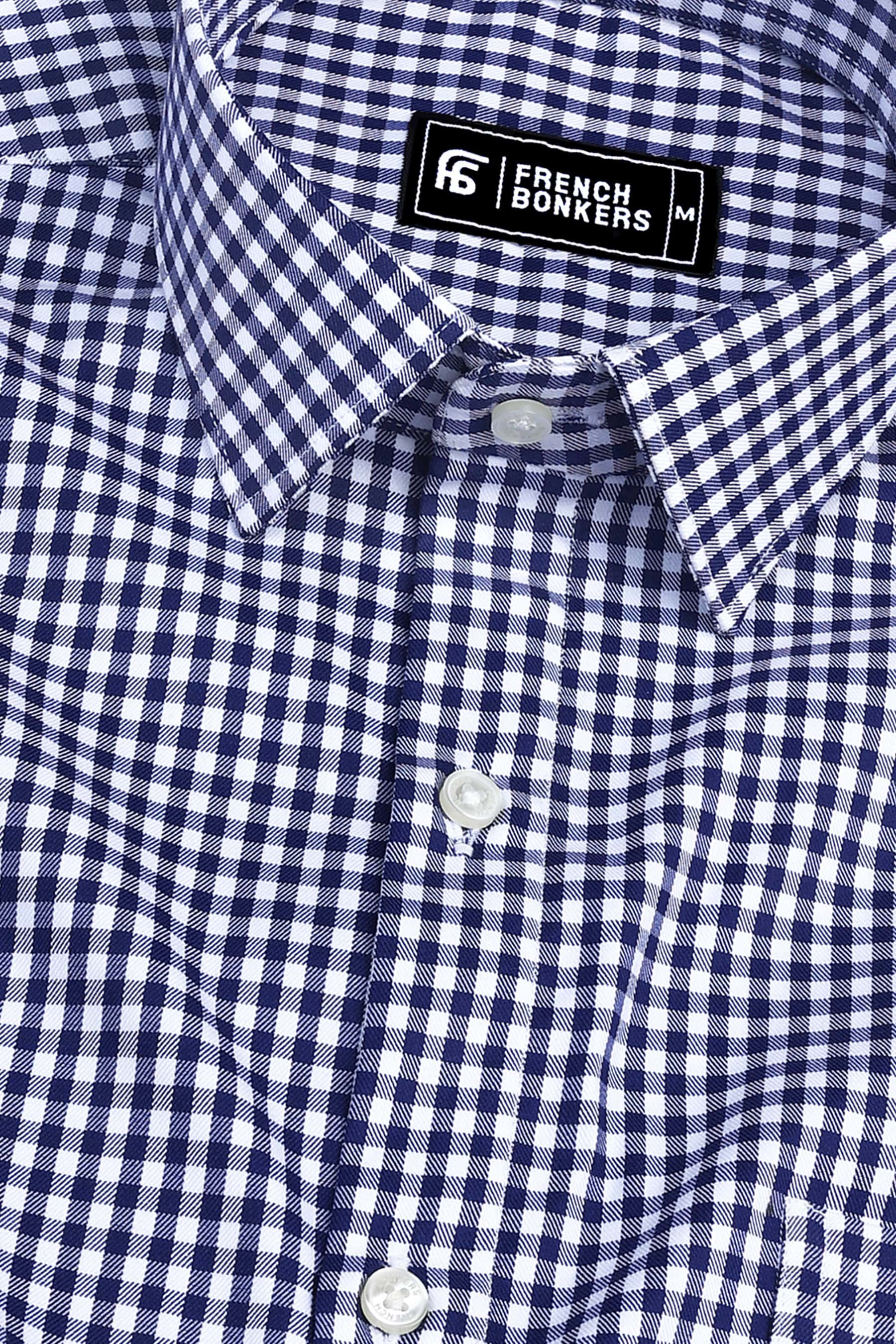 Dark blue with white classic twill check shirt