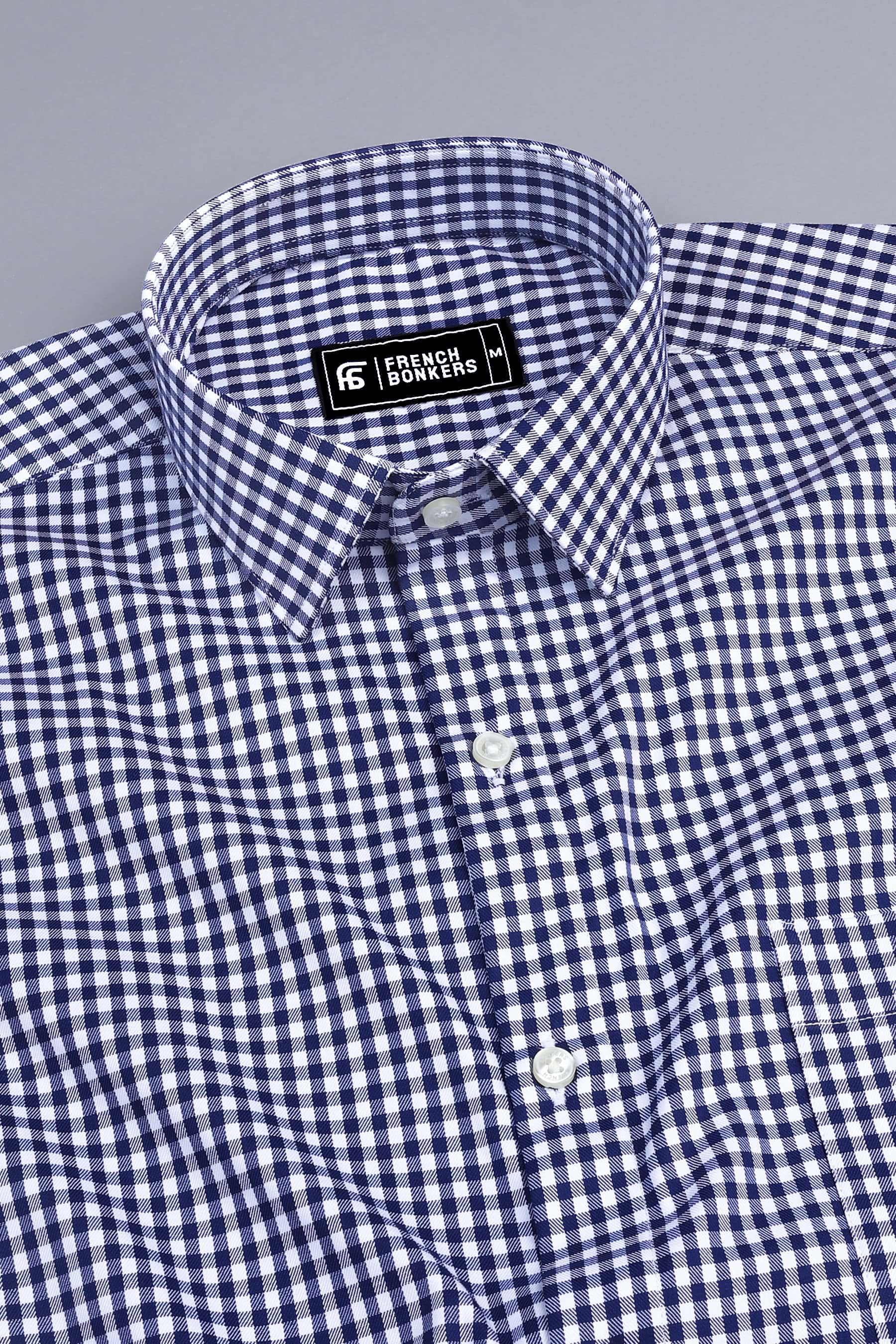 Dark blue with white classic twill check shirt