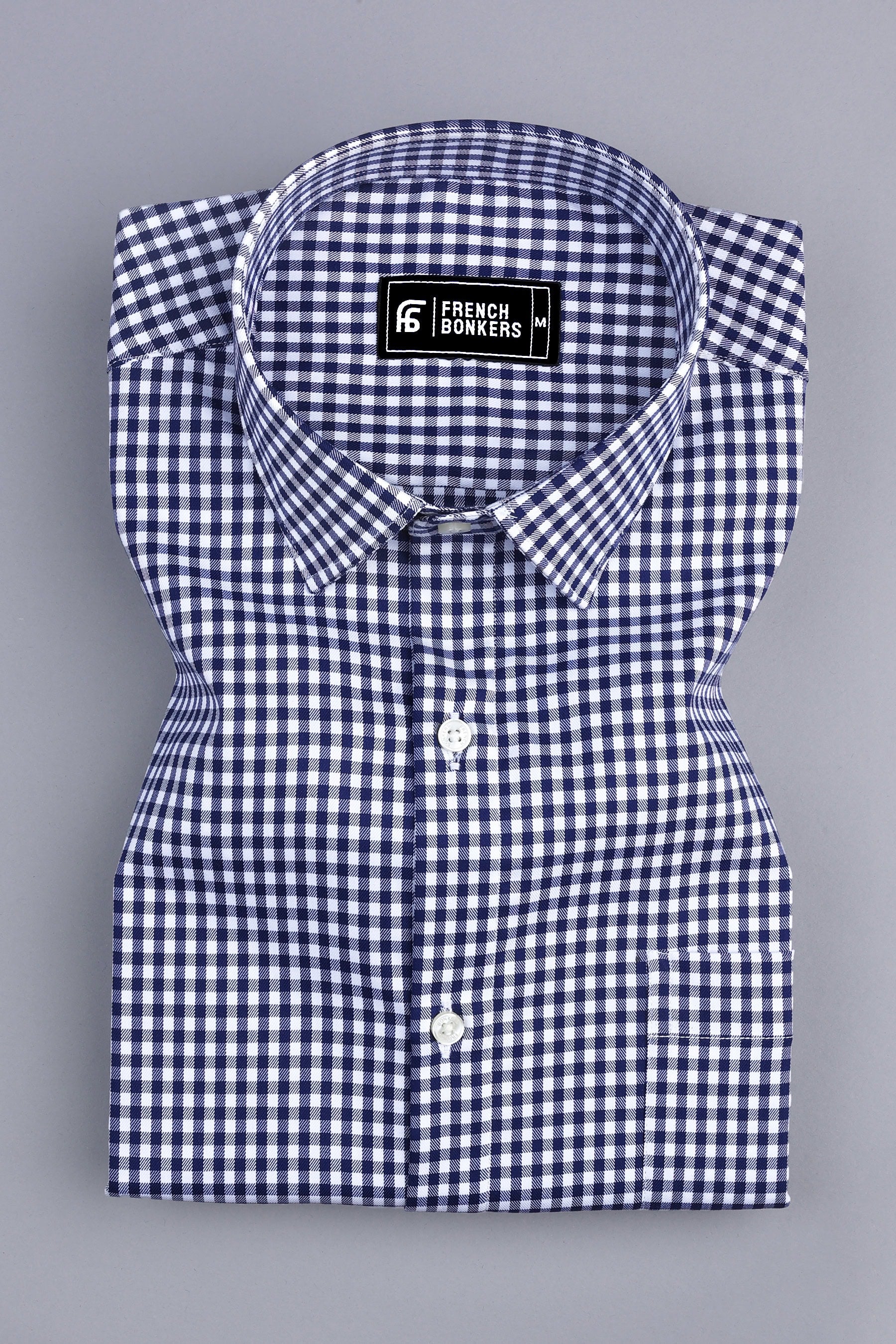 Dark blue with white classic twill check shirt