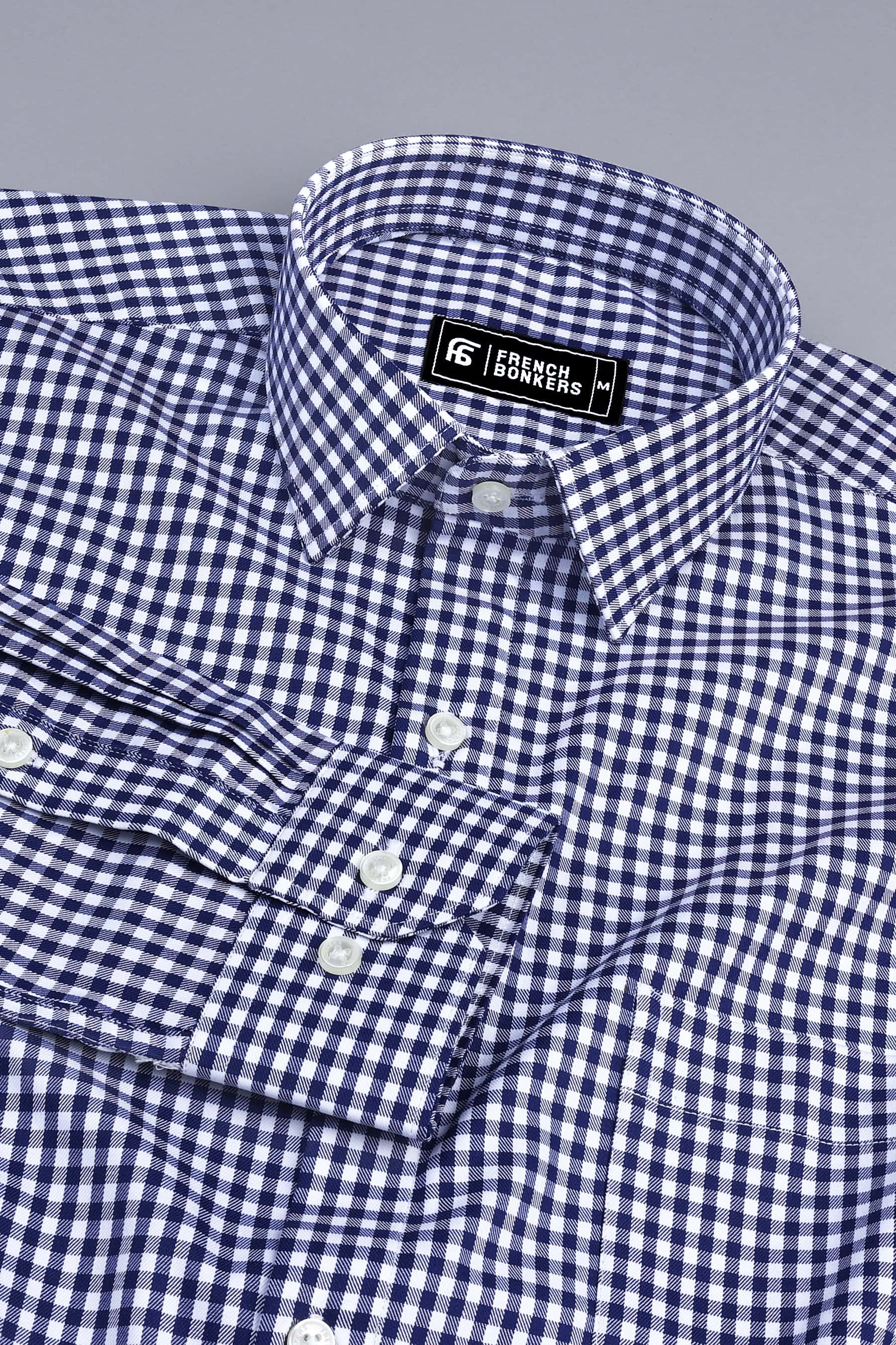 Dark blue with white classic twill check shirt