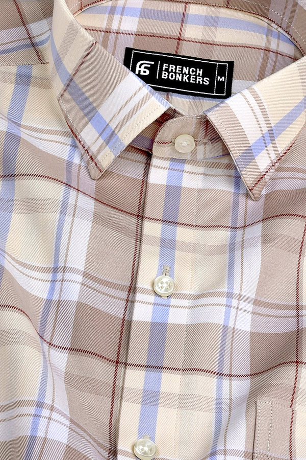 Cream with Light brown windowpane check shirt