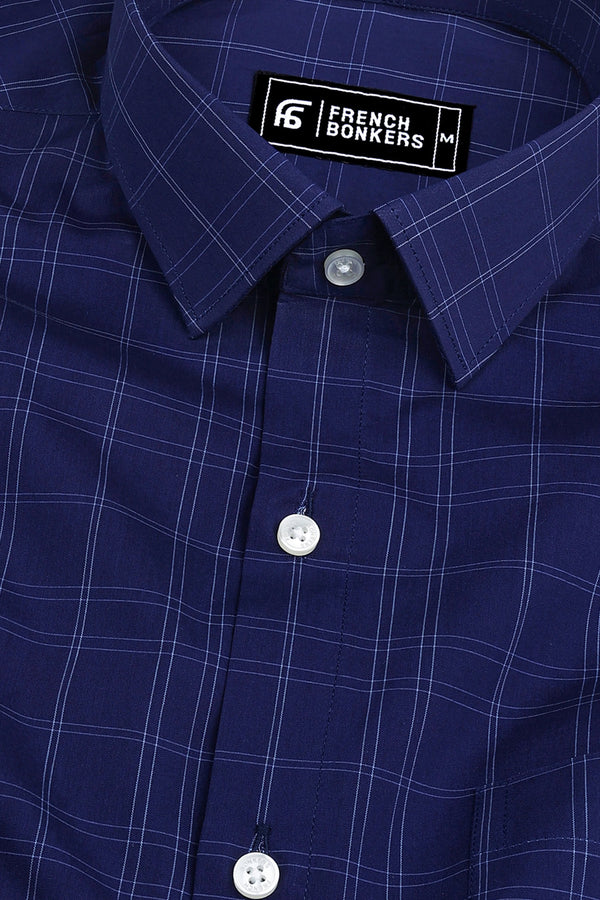 Royal blue with white box check shirt