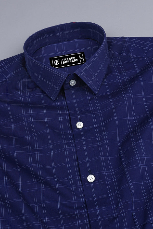 Royal blue with white box check shirt